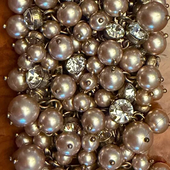 J.Crew Pearl & Crystal Cluster Bracelet – Wide Statement Cuff - Picture 2 of 4